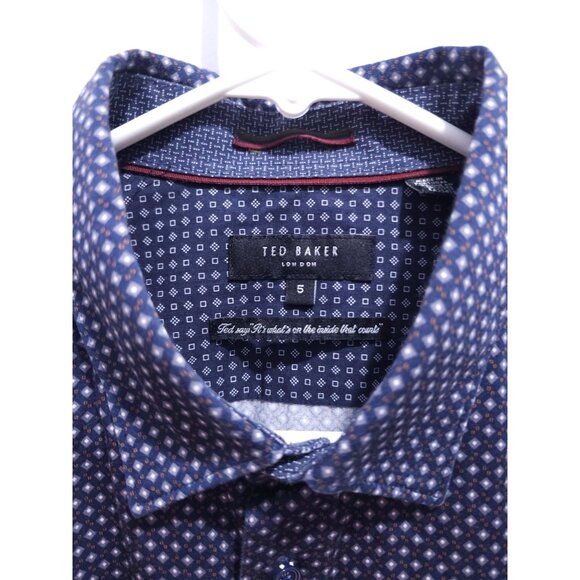 Ted Baker London Mens Button-Up Shirt Size 5 Blue Long Sleeve Pattern - Picture 2 of 9